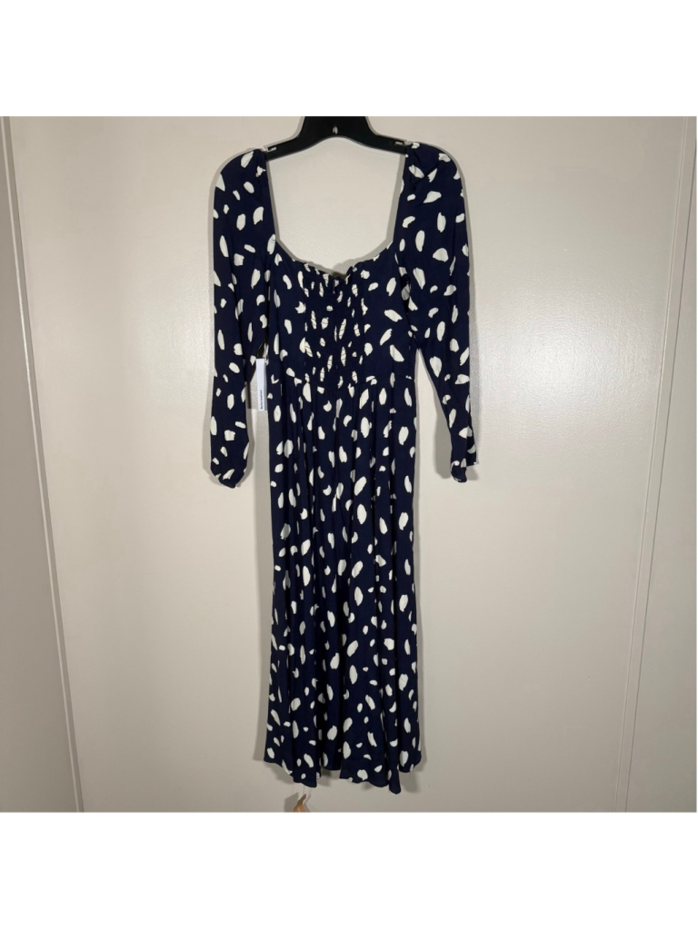 REFORMATION Sigmund Midi Dress Navy Blue Splatter Polka Dot Coquette NWT 6P - Picture 4 of 11